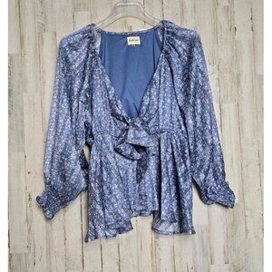 Peach Love California Peplum Large Top NWT Bubble Sleeves Bow Front Waist